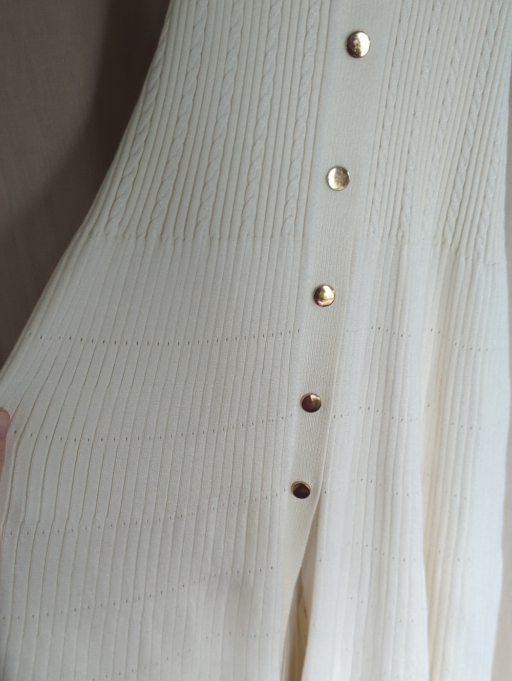Sandro Florine Knit Midi Dress Cream Beige Button-Down Polo Navy Blue Trim Maxi - Picture 5 of 8